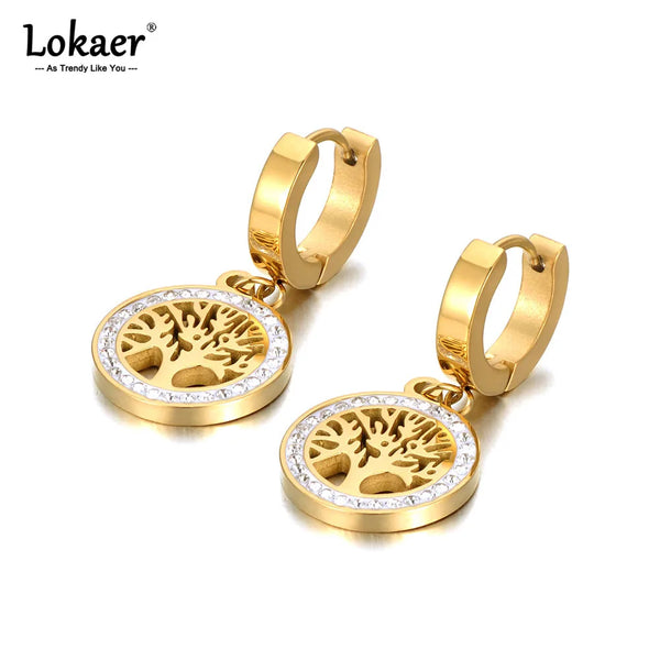 Lokaer Boucles d'oreilles créoles tendance en acier inoxydable et titane pour femme et fille, style bohème, cristal CZ, bijoux E21029