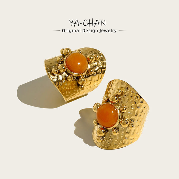 YACHAN – bague large en acier inoxydable plaqué or 18 carats pour femmes, bijoux de luxe,