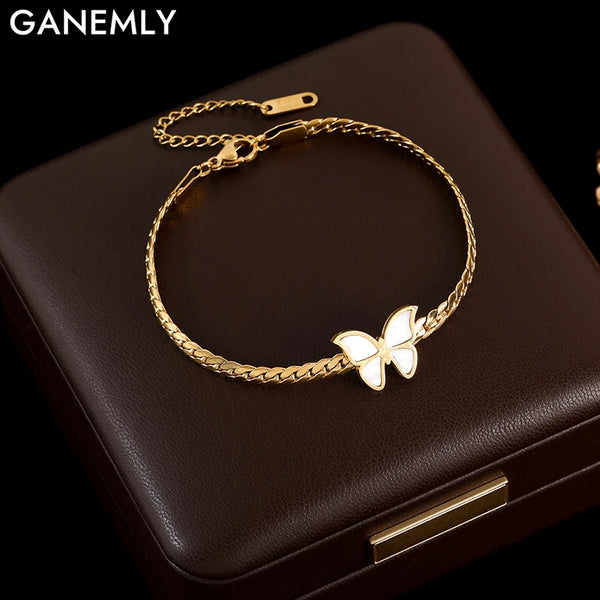 GANEMLY Bracelet papillon simple en acier inoxydable 316L pour femme