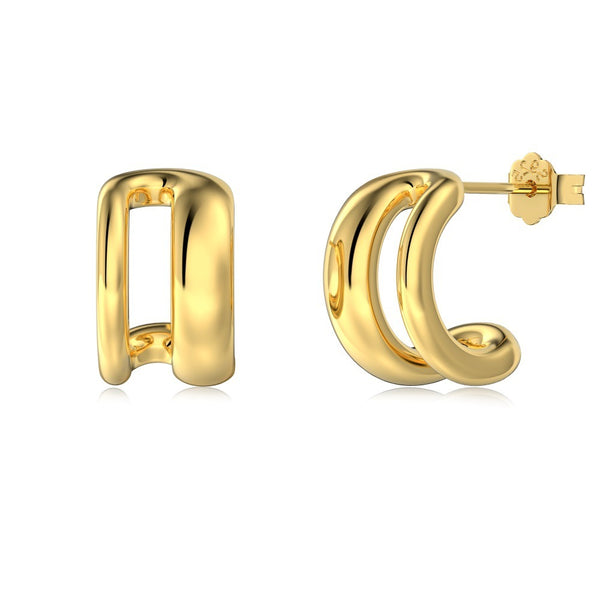 Boucles d'oreilles en argent S925, double couche géométrique